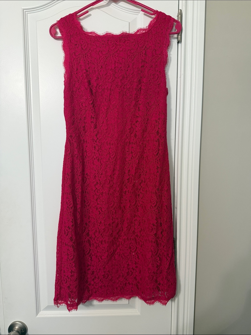 Adrianna Papell Sleeveless Lace Midi Dress in Fuchsia